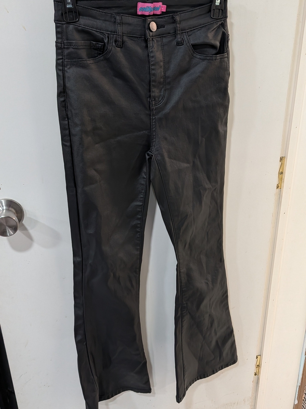 Edikted Black Leather Flare Pants
